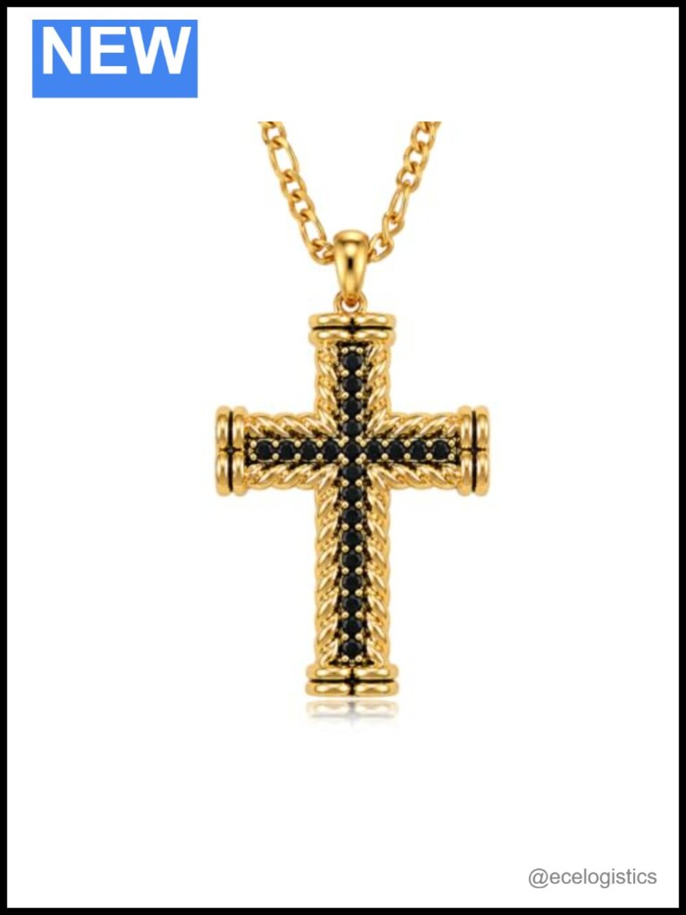 14K Gold Plated Cross Necklace Cubic Zirconia Pendant Stainless Steel 20"